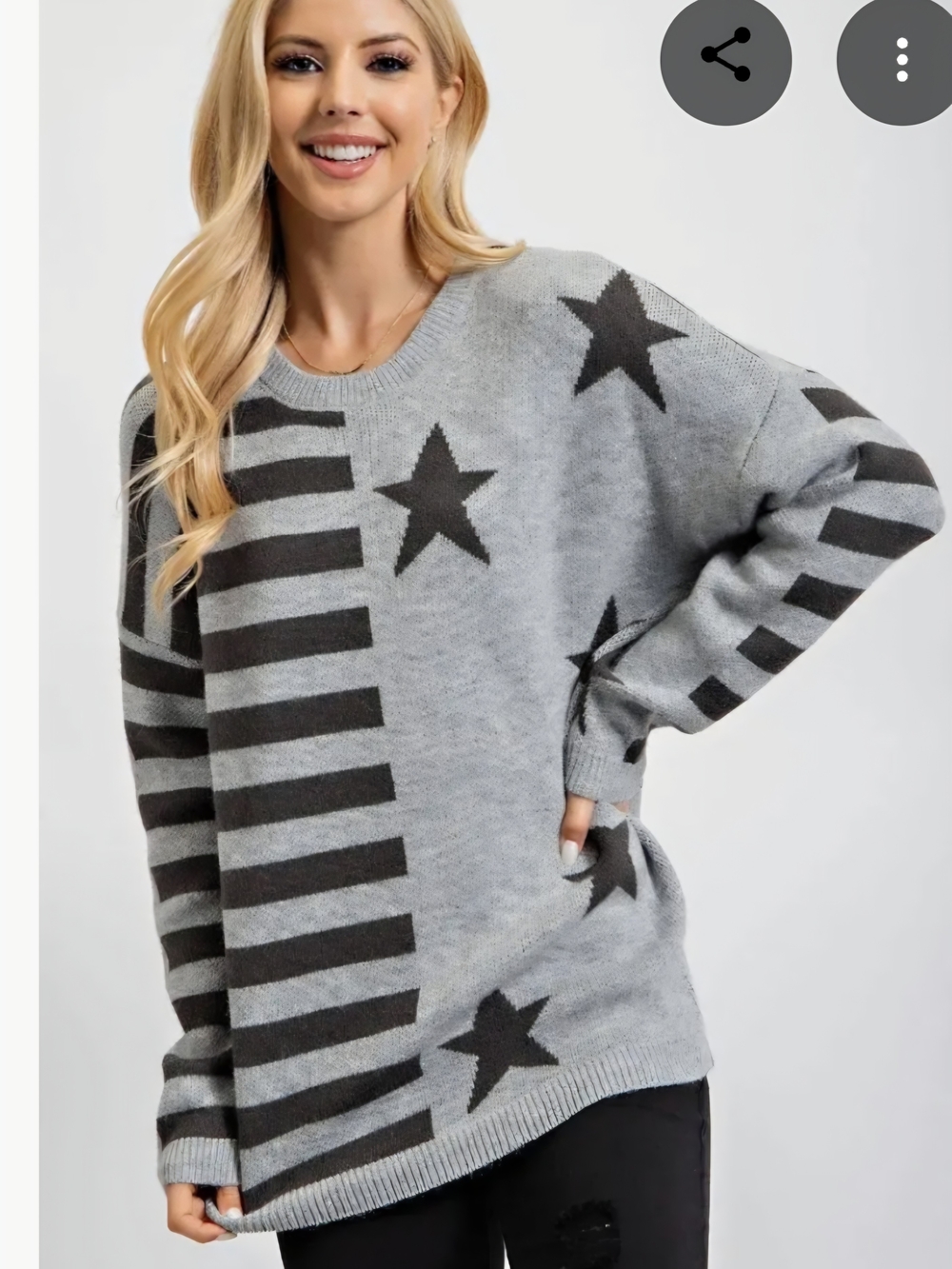 Women's Star & Stripe Crewneck Sweater in Gray & Black
